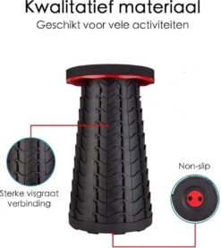 Kampeerkruk - Uitschuifbare Kruk - Rood/Zwart- Tot 120 Kg - Travel Stool - Opvouwbare Campingkruk - Inklapbaar Krukje - Telescopische Kruk - Camping - Outdoor -Campingwinkels 1069x1200