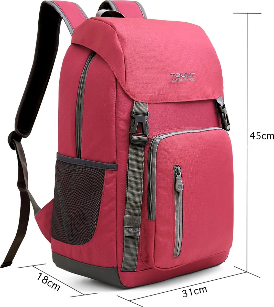 Tourit - Koeltas Rugzak (25L) - Geschikt Voor 21 Blikjes - Lunchtas Voor Dames En Heren - Rood 3 Tourit - Koeltas Rugzak (25L) - Geschikt Voor 21 Blikjes - Lunchtas Voor Dames En Heren - Rood - Image 3