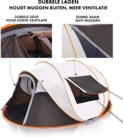 Fly Lab Luxe Pop Up Tent - Kampeer Tent - Grijs/Oranje - 4 Persoons -Campingwinkels 1072x1200
