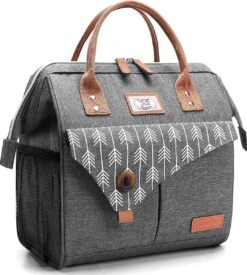 HN® Lunchtas Grijs Pijlen, Geïsoleerde Koeltas, Lekvrij, Extra Grote Opening Voor De Lunch Box, 25×16,5×26cm Design Heren En Dames -Campingwinkels 1079x1200 9