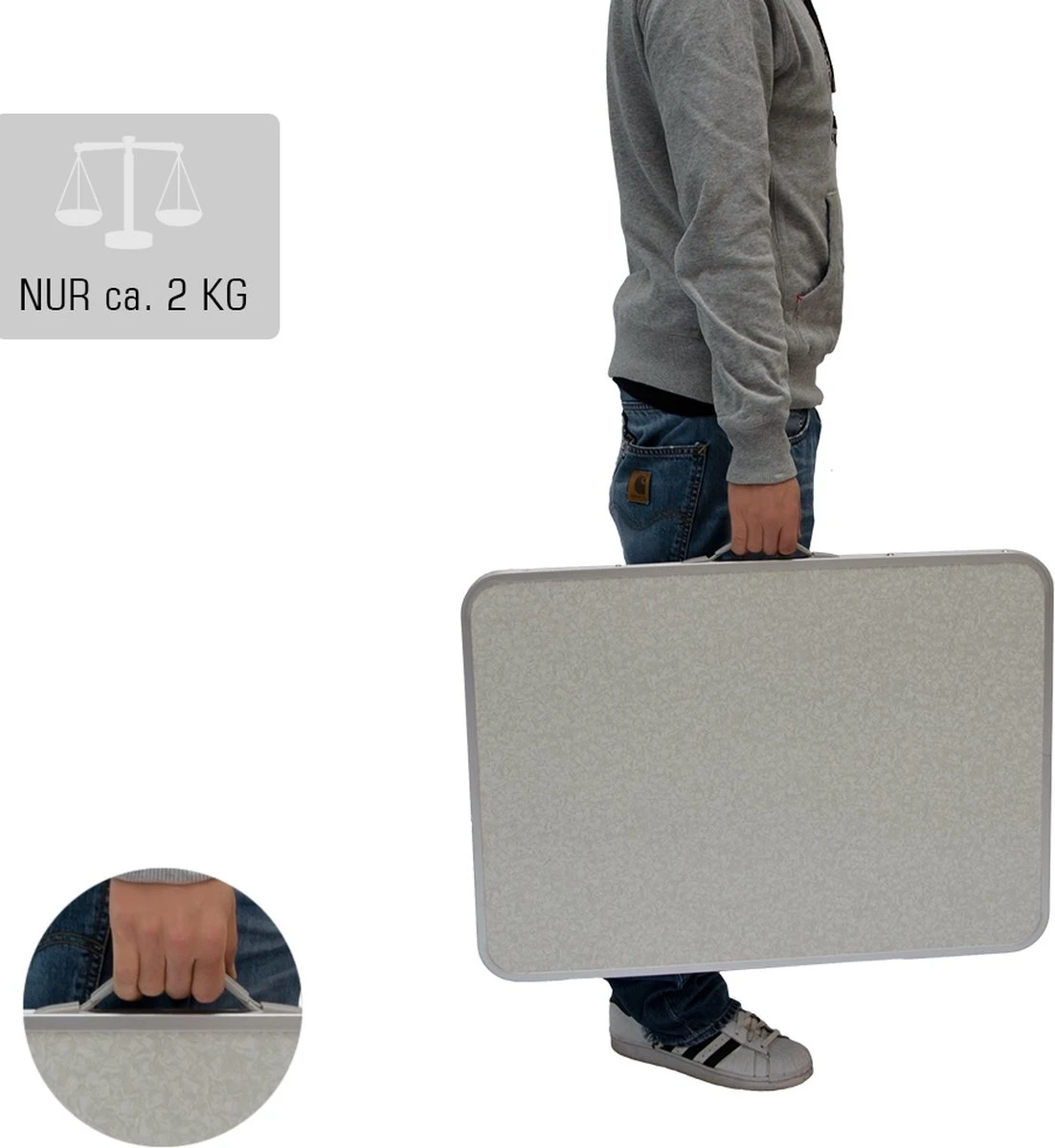 Alu Campingtafel 70x55cm - Inklapbbar Kampeertafel - Picknicktafel Licht Vouwtafel Klaptafel Grijs 3 Alu Campingtafel 70x55cm - Inklapbbar Kampeertafel - Picknicktafel Licht Vouwtafel Klaptafel Grijs - Image 3