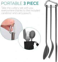 Navaris Campingbestek Van Titanium - Set Met Vork, Mes En Lepel - Bestekset Voor Onderweg En Op Reis - Inclusief Karabijnhaak En Bewaarzakje 14 Navaris Campingbestek Van Titanium - Set Met Vork, Mes En Lepel - Bestekset Voor Onderweg En Op Reis - Inclusief Karabijnhaak En Bewaarzakje -Campingwinkels 1115x1200 2
