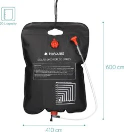 Navaris Campingdouche Op Zonne-energie - 20 Liter - Verwarmbare Camping Douchezak Met Douchekop, Slang En Kraan - Ideaal Voor Reizen En Kamperen -Campingwinkels 1126x1200