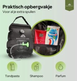 Needventure Solar Douche - Camping Douchezak - Buiten Douche - Tuindouche - Inclusief Thermometer - Waterzak Met Douchekop - 20L - Zwart -Campingwinkels 1140x1200 2