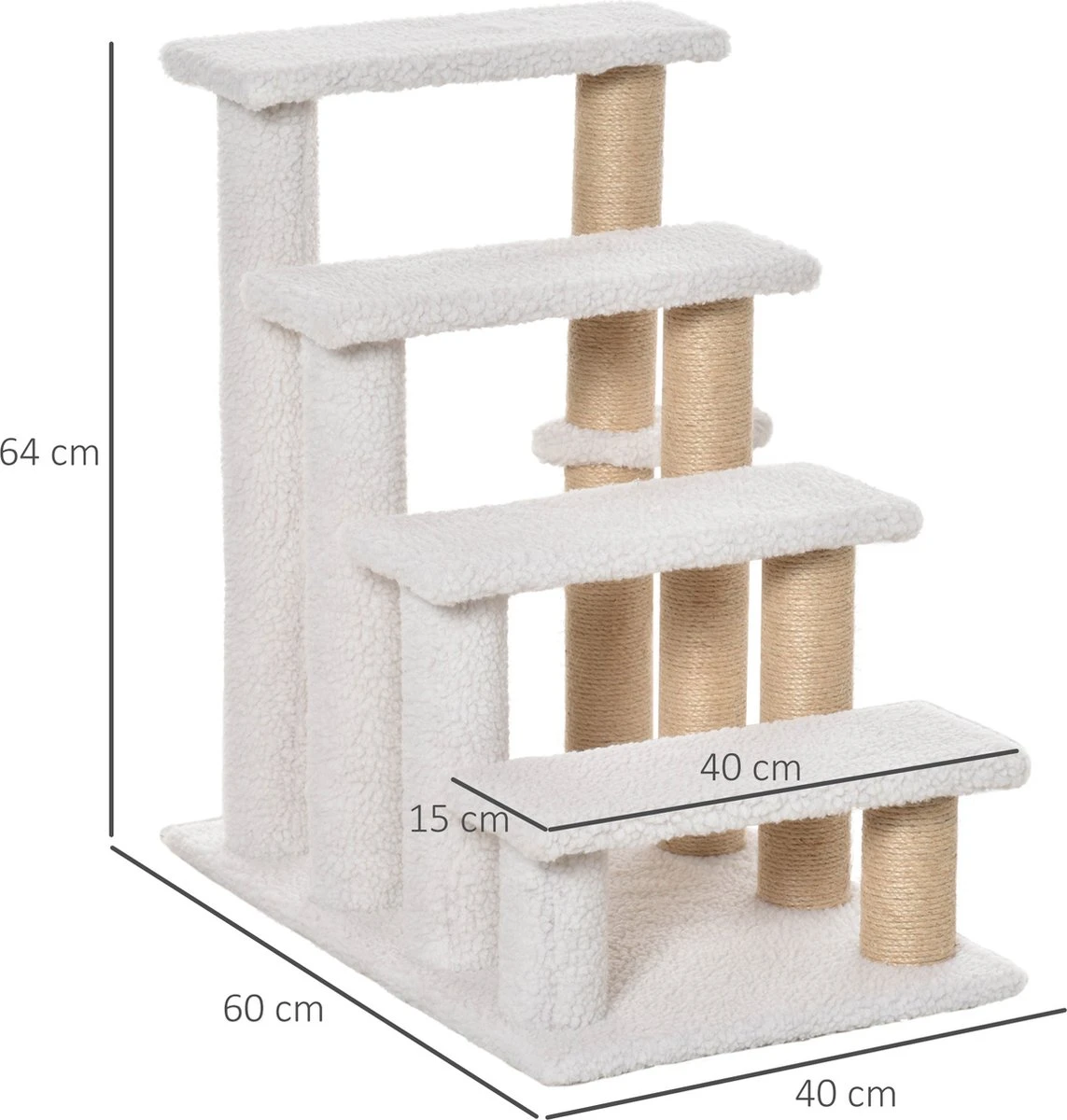 PawHut Huisdierentrap Met Krabpaal Bal 4 Treden Kattentrap Dierentrap Pluche Jute D06-093 2 PawHut Huisdierentrap Met Krabpaal Bal 4 Treden Kattentrap Dierentrap Pluche Jute D06-093 - Afbeelding 2