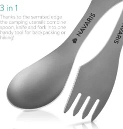 Navaris 2x Spork Titanium Campingbestek - Vork, Mes En Lepel In één - Bestek Voor Onderweg En Op Reis - Lichtgewicht - Inclusief Bewaarzakje -Campingwinkels 1148x1200 4