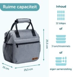 ForDig Lunchtas Grijs - Koeltas Gemaakt Van 600D Polyester Met PEVA-Voering - Ruimte Voor Lunchtrommel / Snacks / Blikjes - Koel Tas Met Mesh Opbergruimtes En Ruimte Voor Bestek - Lunch Tas Cool Bag - Coolerbag - Kleine Cooler -Campingwinkels 1150x1200 6