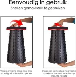 Kampeerkruk - Uitschuifbare Kruk - Rood/Zwart- Tot 120 Kg - Travel Stool - Opvouwbare Campingkruk - Inklapbaar Krukje - Telescopische Kruk - Camping - Outdoor -Campingwinkels 1175x1200
