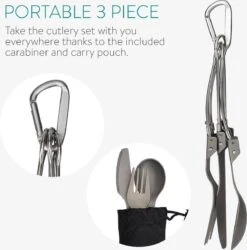 Navaris Campingbestek Van Titanium - Set Met Vork, Mes En Lepel - Inklapbaar - Bestekset Voor Onderweg - Inclusief Karabijnhaak En Bewaarzakje -Campingwinkels 1184x1200 5