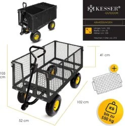 Exxen KESSER® Bolderkar, 550 Kg Belastbaar, Tuinwagen, Transportwagen, Tuinwagen, Uitneembaar Zeil, Gereedschapswagen, Handwagen, Veelzijdig Inzetbaar, Zwart -Campingwinkels 1185x1200 10