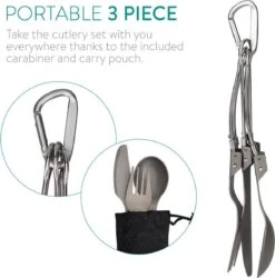Navaris Campingbestek Van Titanium - Set Met Vork, Mes En Lepel - Inklapbaar - Bestekset Voor Onderweg - Inclusief Karabijnhaak En Bewaarzakje -Campingwinkels 1185x1200 4