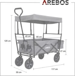 AREBOS Handwagen Vouwbare Dak Handwagen Vouwbare Trolley Uitrustingswagen Grijs -Campingwinkels 1187x1200 7
