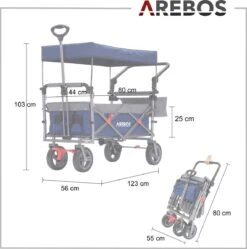 AREBOS Premium Steekwagen Met Dak Opvouwbare Tuinkar Handkar Bolderkar Blauw / Grijs -Campingwinkels 1188x1200 17
