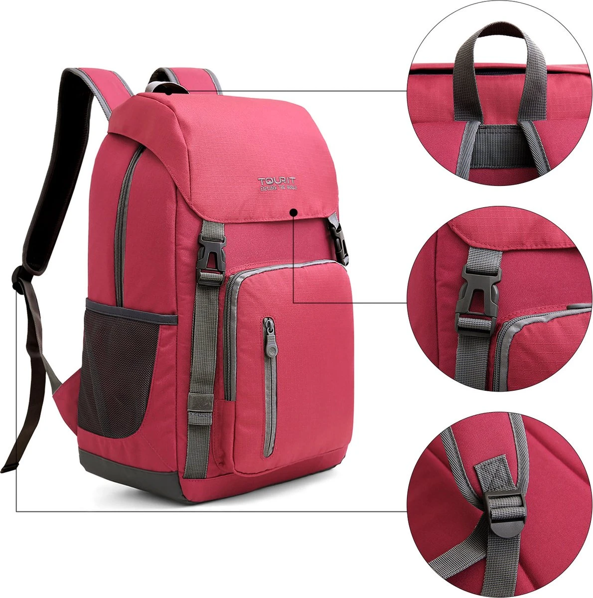 Tourit - Koeltas Rugzak (25L) - Geschikt Voor 21 Blikjes - Lunchtas Voor Dames En Heren - Rood 4 Tourit - Koeltas Rugzak (25L) - Geschikt Voor 21 Blikjes - Lunchtas Voor Dames En Heren - Rood - Image 4