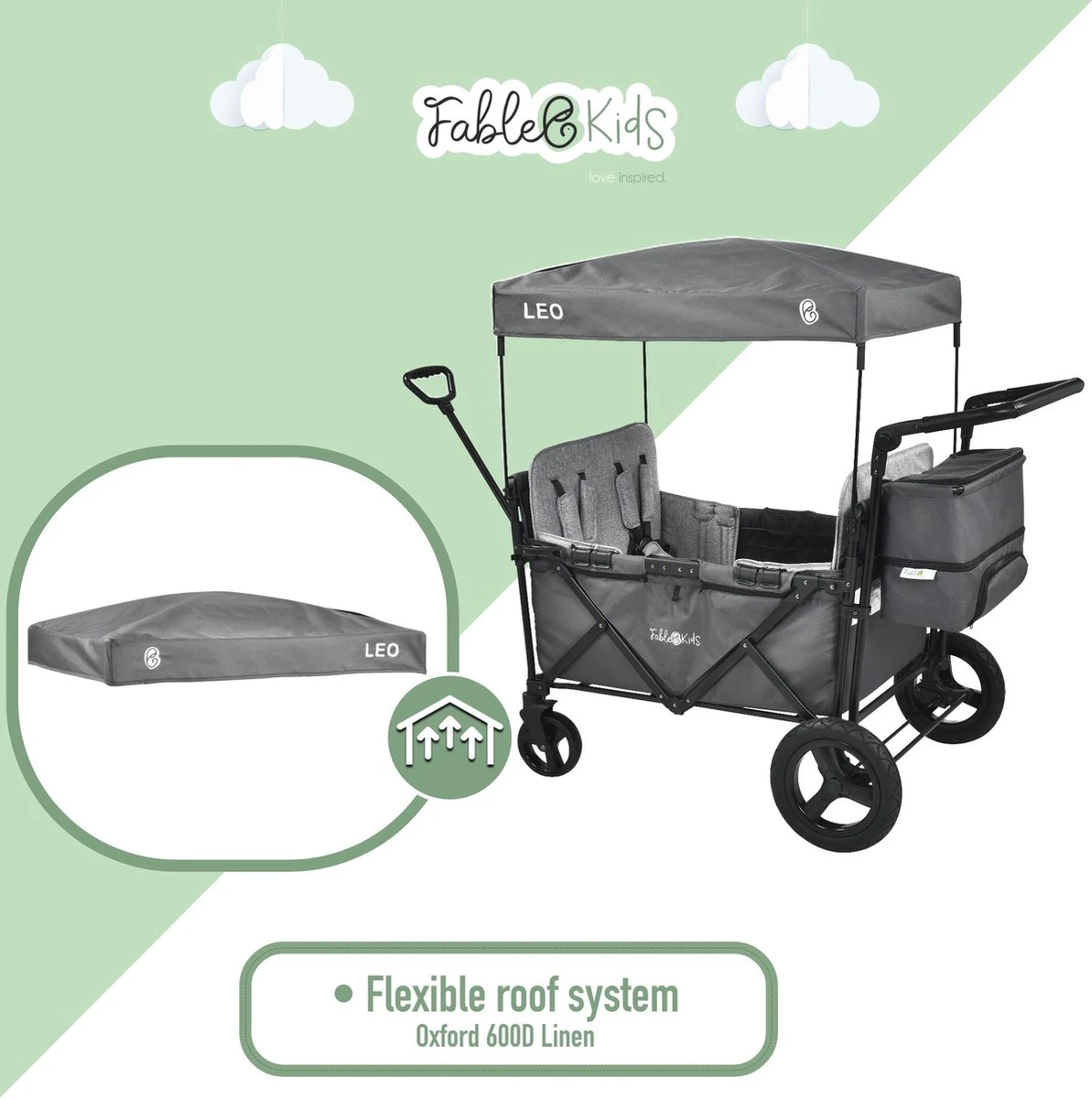 FableKids LEO X4Plus Opvouwbare Wagen Met Dak Fossil Grey 2 FableKids LEO X4Plus Opvouwbare Wagen Met Dak Fossil Grey - Image 2
