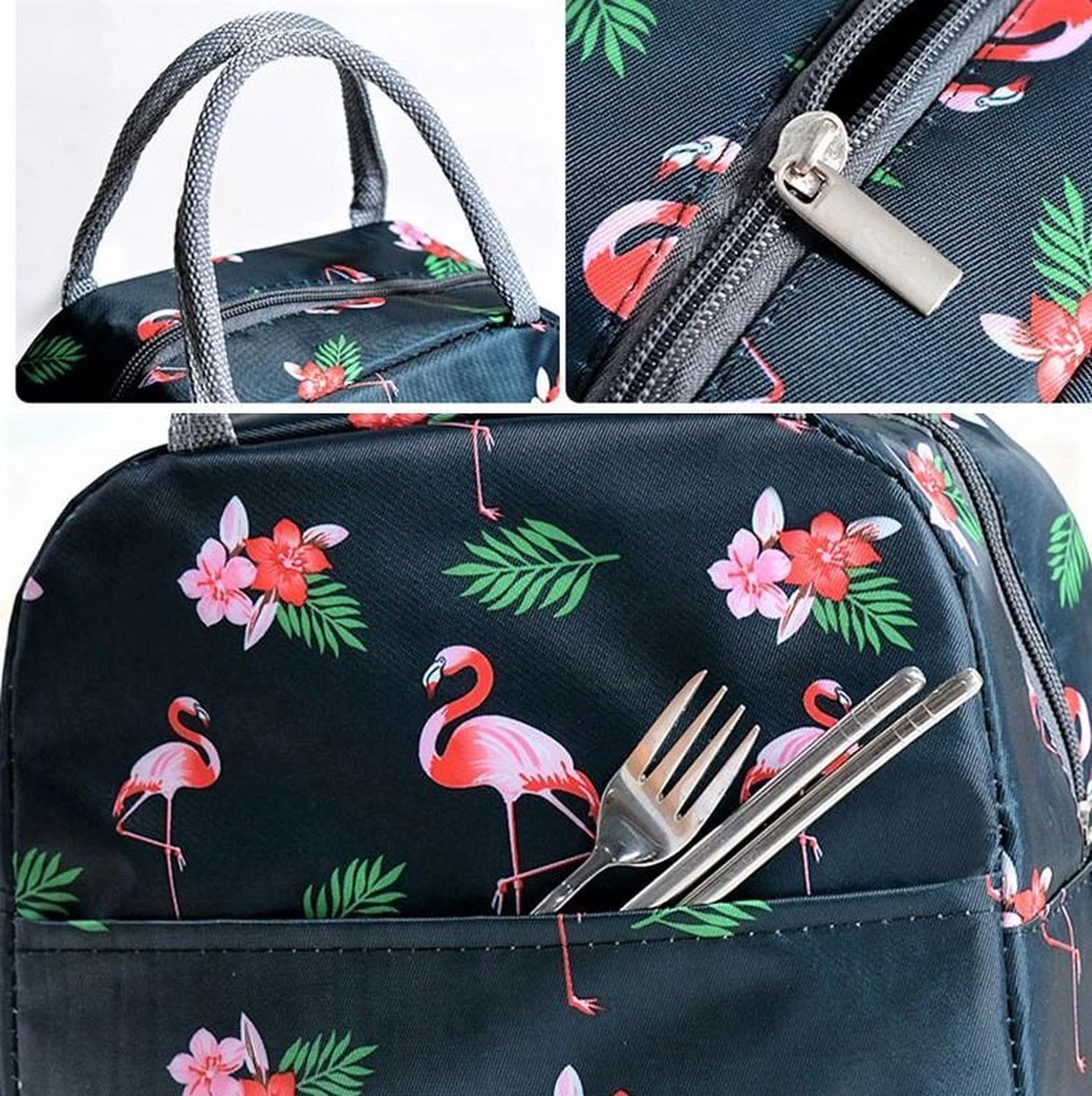 Koeltas - Lunchtas - Volwassenen En Kinderen - Compact & Handig: Zomer - Picknick -School - Lunch - Werk - Zwart Flamingo 7 Koeltas - Lunchtas - Volwassenen En Kinderen - Compact & Handig: Zomer - Picknick -School - Lunch - Werk - Zwart Flamingo - Image 7