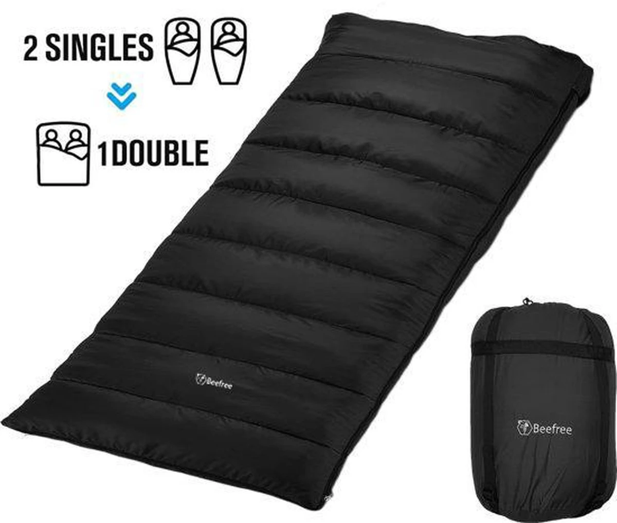 Beefree Slaapzak XL - Grote Katoenen 220 X 90cm - Aanritsbaar - Zwart 2 Beefree Slaapzak XL - Grote Katoenen 220 X 90cm - Aanritsbaar - Zwart - Image 2