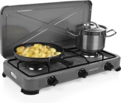 Campart Campingkooktoestel GA-8403 - Gas Kooktoestel 3 Pits - Kookplaat Kamperen - Grijs