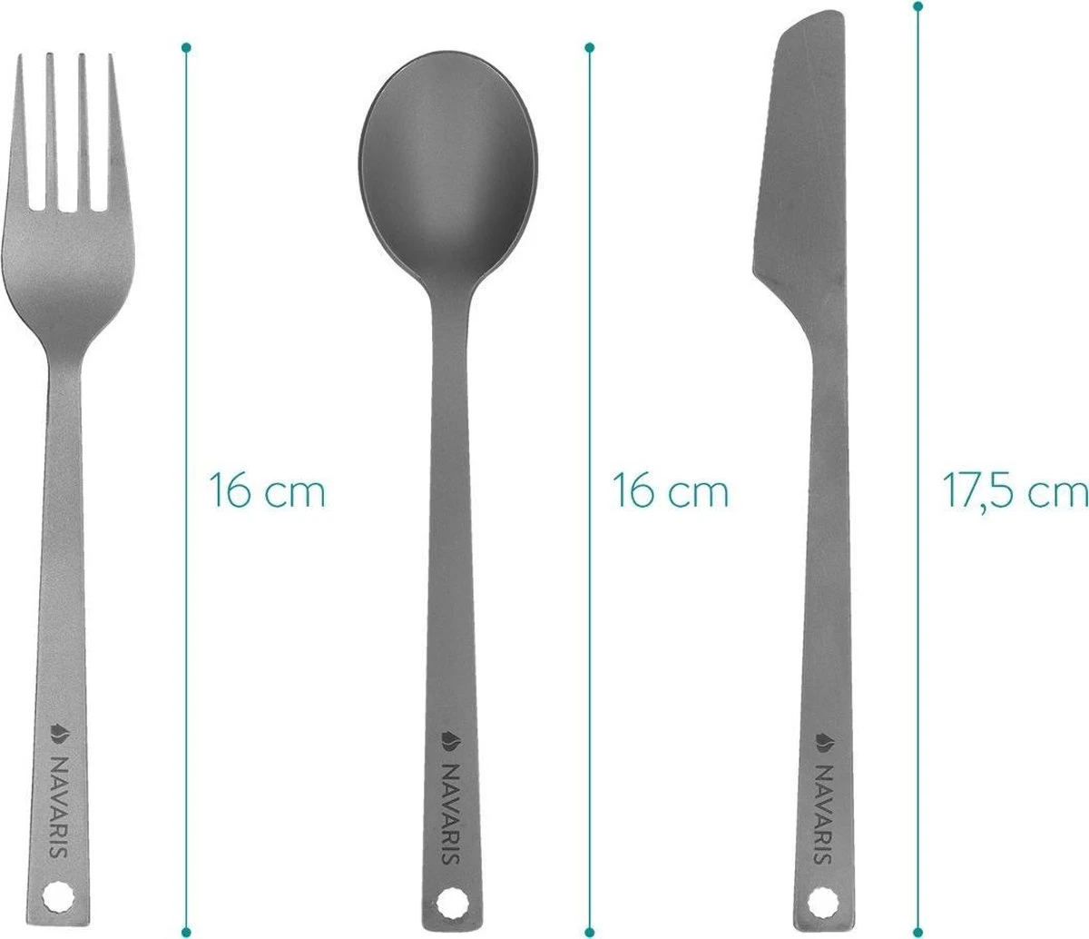 Navaris Campingbestek Van Titanium - Set Met Vork, Mes En Lepel - Bestekset Voor Onderweg En Op Reis - Inclusief Karabijnhaak En Bewaarzakje 4 Navaris Campingbestek Van Titanium - Set Met Vork, Mes En Lepel - Bestekset Voor Onderweg En Op Reis - Inclusief Karabijnhaak En Bewaarzakje - Afbeelding 4
