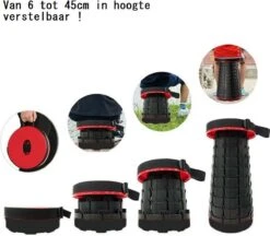 Kampeerkruk - Uitschuifbare Kruk - Rood/Zwart- Tot 120 Kg - Travel Stool - Opvouwbare Campingkruk - Inklapbaar Krukje - Telescopische Kruk - Camping - Outdoor -Campingwinkels 1200x1051 1