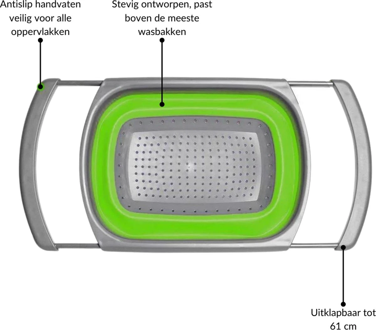 Buxibo - 3-Delige Keuken Vergiet Set Inklapbaar Groen/Grijs 19 Buxibo - 3-Delige Keuken Vergiet Set Inklapbaar Groen/Grijs - Image 19