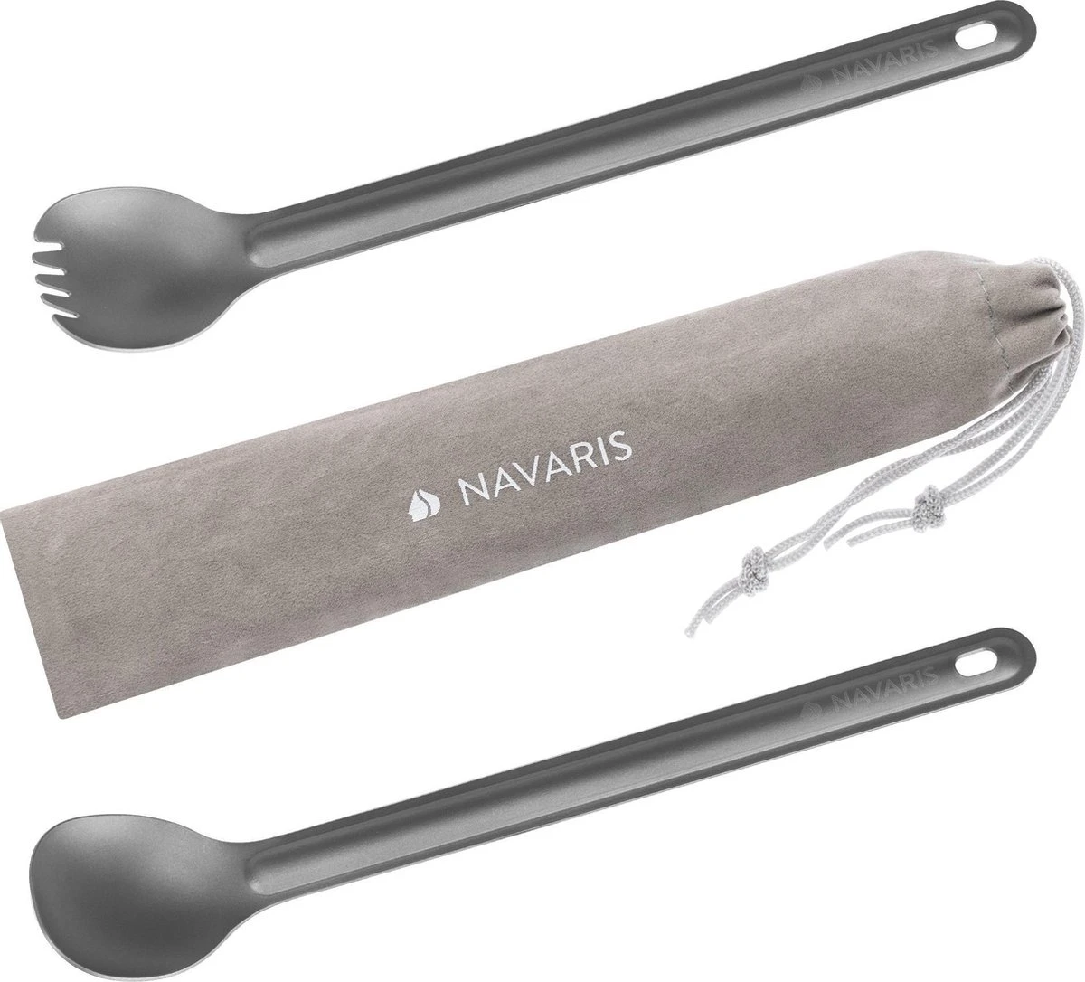 Navaris Spork En Lepel Met Extra Lange Handgreep - Campingbestek Van Titanium - Bestek Voor Onderweg - Lichtgewicht - Inclusief Bewaarzakje 1 Navaris Spork En Lepel Met Extra Lange Handgreep - Campingbestek Van Titanium - Bestek Voor Onderweg - Lichtgewicht - Inclusief Bewaarzakje