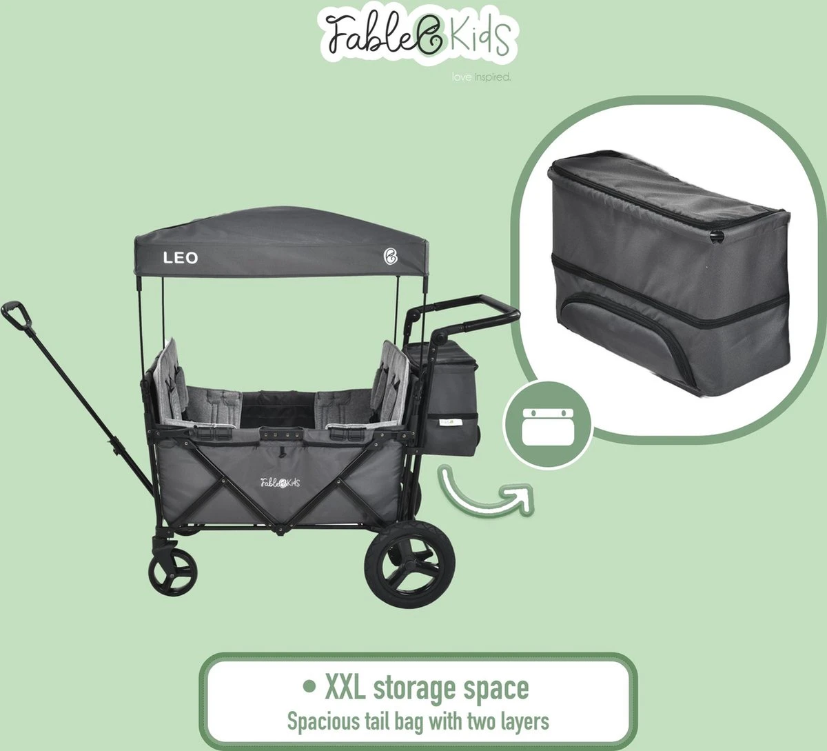 FableKids LEO X4Plus Opvouwbare Wagen Met Dak Fossil Grey 8 FableKids LEO X4Plus Opvouwbare Wagen Met Dak Fossil Grey - Image 8