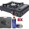 Borvat® |Draagbare Gasfornuis - Camping Kookstel - Inclusief 8 Gasflessen - Gas Stove - Gasfornuis - Kooktoestel - Outdoor - Op Reis + Gratis Smartphone Auto Magneethouder.