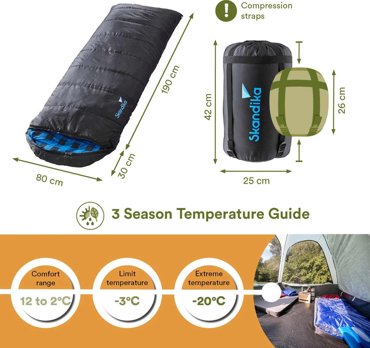 Skandika Dundee Flannel-L Slaapzak – Mummmieslaapzakken – Slaapzakken Volwassen - Maat M – Unisex - Katoen, Luxe Kwaliteit, Dubbele Slaapzak, 3 Seizoenen, Tot -20°C - 220 X 80 Cm - Outdoor Kampeerslaapzak – Ritssluiting Links - Zwart/blauw 2 Skandika Dundee Flannel-L Slaapzak – Mummmieslaapzakken – Slaapzakken Volwassen - Maat M – Unisex - Katoen, Luxe Kwaliteit, Dubbele Slaapzak, 3 Seizoenen, Tot -20°C - 220 X 80 Cm - Outdoor Kampeerslaapzak – Ritssluiting Links - Zwart/blauw - Image 2