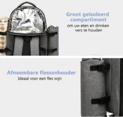 Kono Koeltas - Koelrugzak - Picknick - Picknicktas Met Flessenhouder - Koelrugtas Met Picknickkleed - Grijs (E6915 GY) -Campingwinkels 1200x1145 8