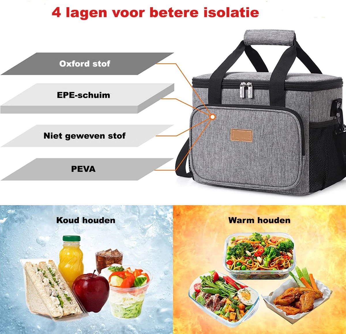Lunchtas - Koeltas Voor Dames En Heren - Cool Bag - 4 Laags Geïsoleerde Koeltas - Kleine Cooler - Lunch Box - Lunchtas 15 Liter 6 Lunchtas - Koeltas Voor Dames En Heren - Cool Bag - 4 Laags Geïsoleerde Koeltas - Kleine Cooler - Lunch Box - Lunchtas 15 Liter - Image 6