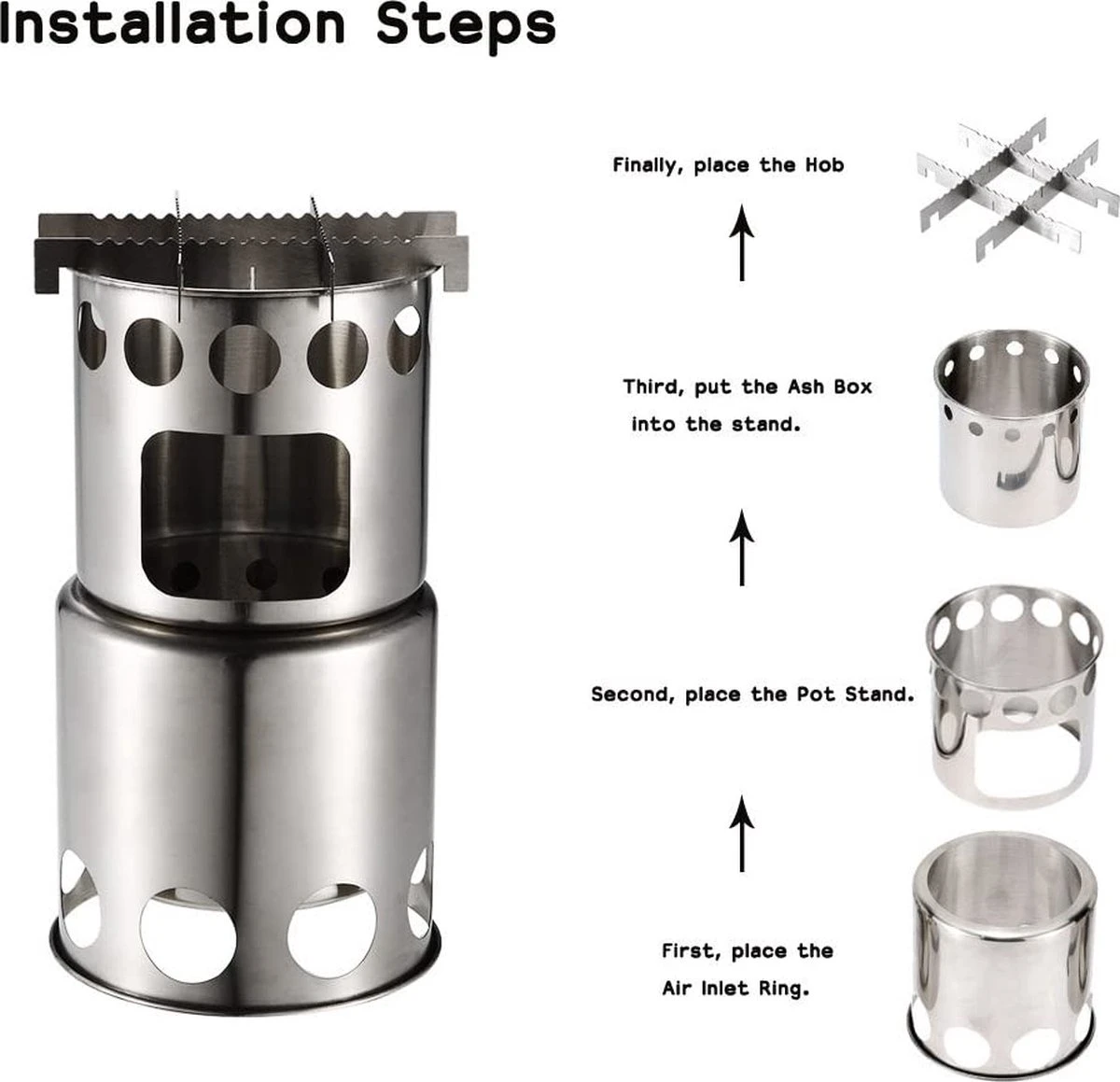 Merkloos Campingkooktoestel, Houtkachel, Draagbaar, Roestvrij Staal, Hobo-kooktoestel Met Opbergzak, Voor Barbecue, Camping, Picknick, Wandelen 2 Merkloos Campingkooktoestel, Houtkachel, Draagbaar, Roestvrij Staal, Hobo-kooktoestel Met Opbergzak, Voor Barbecue, Camping, Picknick, Wandelen - Afbeelding 2