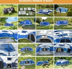 Skandika Nimbus Sleeper 12 Tent – Koepeltenten – 12 Persoons Familietent - Campingtent – Muggengaas – Sleeper Technology (3 Extra Donkere Slaapcabines) – 760 X 630 X 215 Cm (LxBxH) – 5000 Mm Waterkolom – Camping, Tuin – Kamperen – Blauw/wit -Campingwinkels 1200x1162 5
