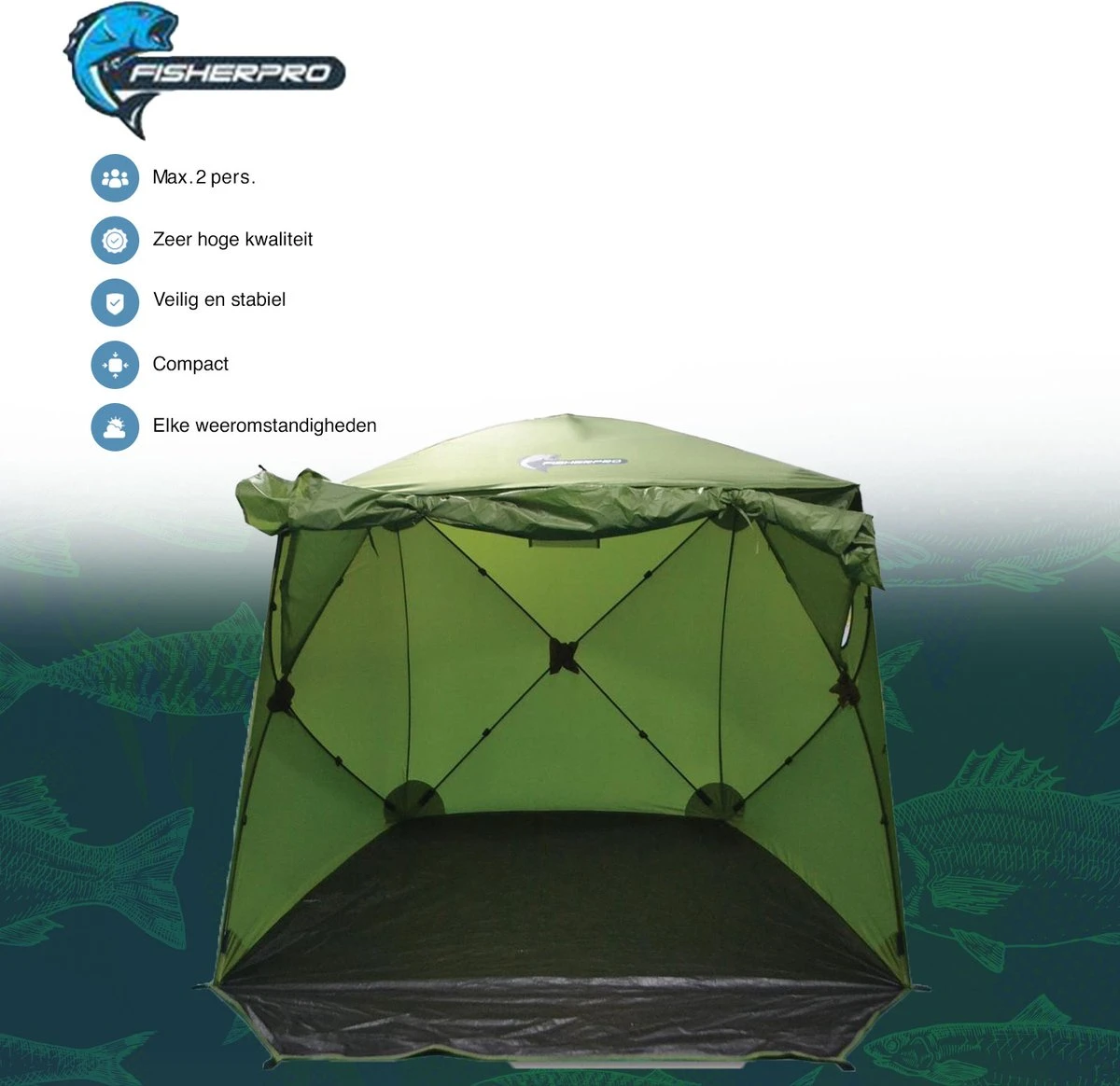 FisherPro WildLand Tent –comfortabele Vistent – Handige Strandtent – Compacte Festival Tent - Uitbreid Mogelijkheden Met Stormcover - Geschikt Voor 2 Personen 3 FisherPro WildLand Tent –comfortabele Vistent – Handige Strandtent – Compacte Festival Tent - Uitbreid Mogelijkheden Met Stormcover - Geschikt Voor 2 Personen - Afbeelding 3