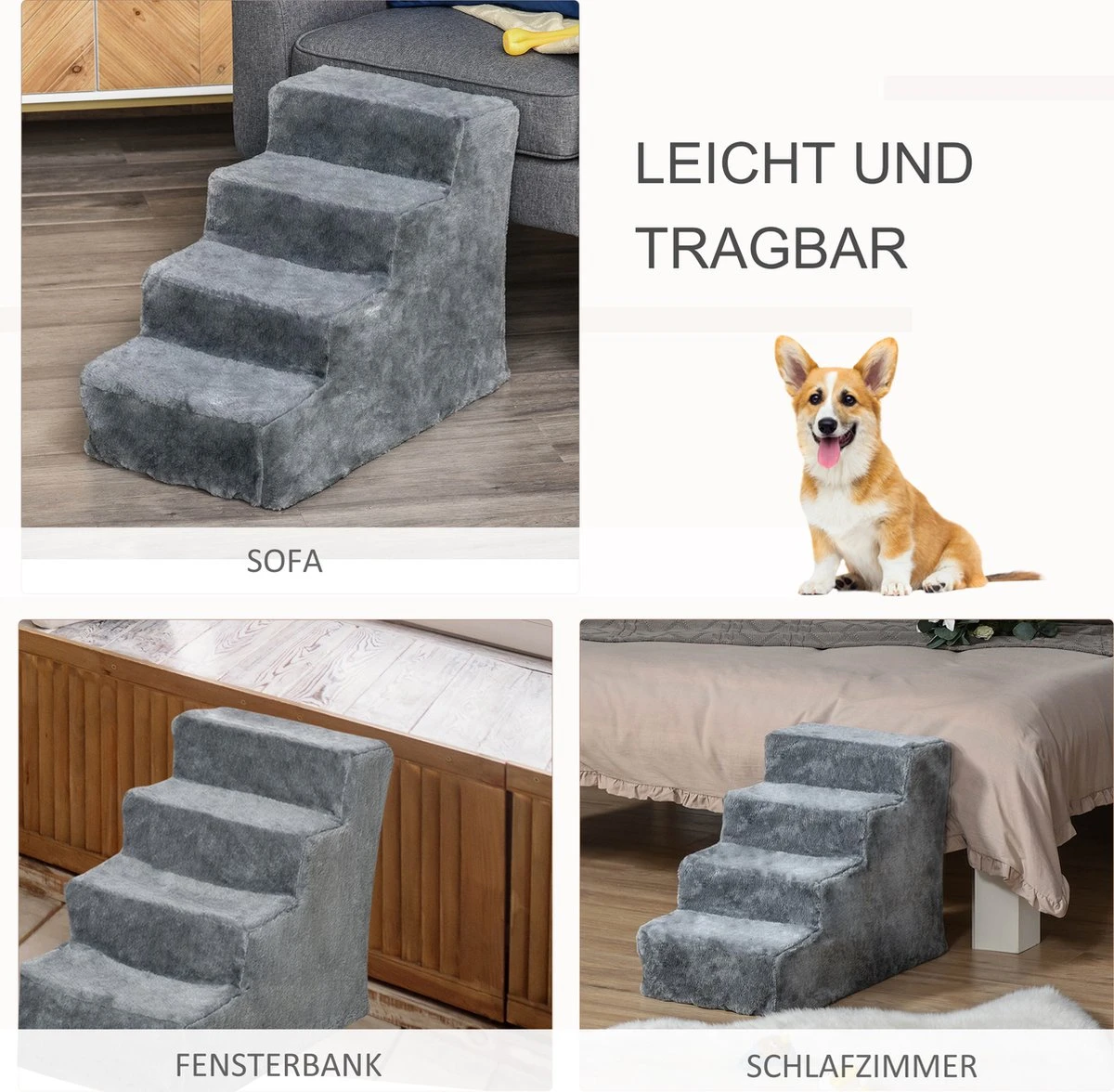 PawHut Huisdierentrap Hondentrap Met 4 Treden Kattentrap Met Afneembare Pluchen Hoes D06-091 5 PawHut Huisdierentrap Hondentrap Met 4 Treden Kattentrap Met Afneembare Pluchen Hoes D06-091 - Afbeelding 5