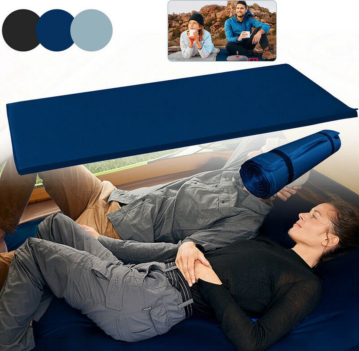 HikeMeister- Slaapmat - 200x 66 X 10 Cm - Zelfopblazend - 1 Persoons - Blauw 4 HikeMeister- Slaapmat - 200x 66 X 10 Cm - Zelfopblazend - 1 Persoons - Blauw - Afbeelding 4