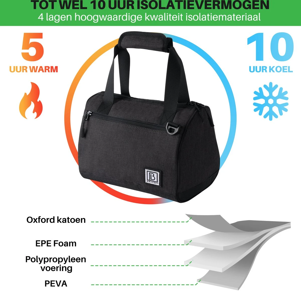 Brisby 4 Laags Geïsoleerde Koeltas - Lunchtas 10 Liter - Zwart 6 Brisby 4 Laags Geïsoleerde Koeltas - Lunchtas 10 Liter - Zwart - Image 6
