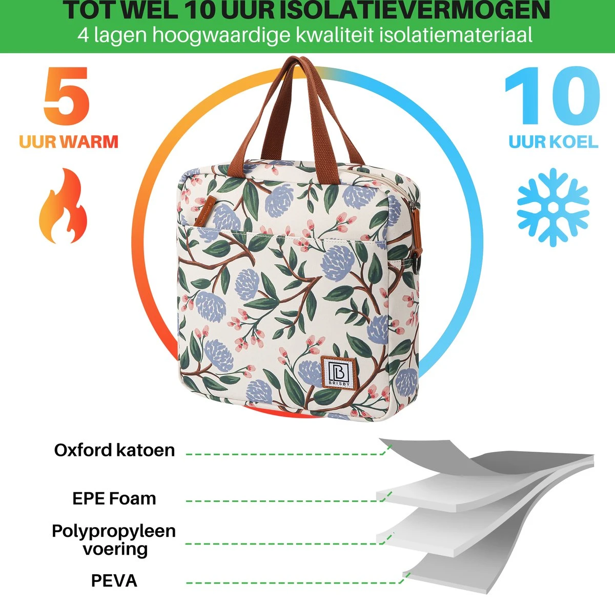 Brisby 4 Laags Geïsoleerde Koeltas - Lunchtas 7 Liter - Bloemetjes Wit 7 Brisby 4 Laags Geïsoleerde Koeltas - Lunchtas 7 Liter - Bloemetjes Wit - Image 7