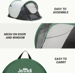 JEMIDI Tweepersoons Pop-up Tent - Opgooitent, Werptent Voor 2 Personen - Ideaal Als Festivaltent Of Kampeertent - Verschillende Kleuren -Campingwinkels 1200x1178 3