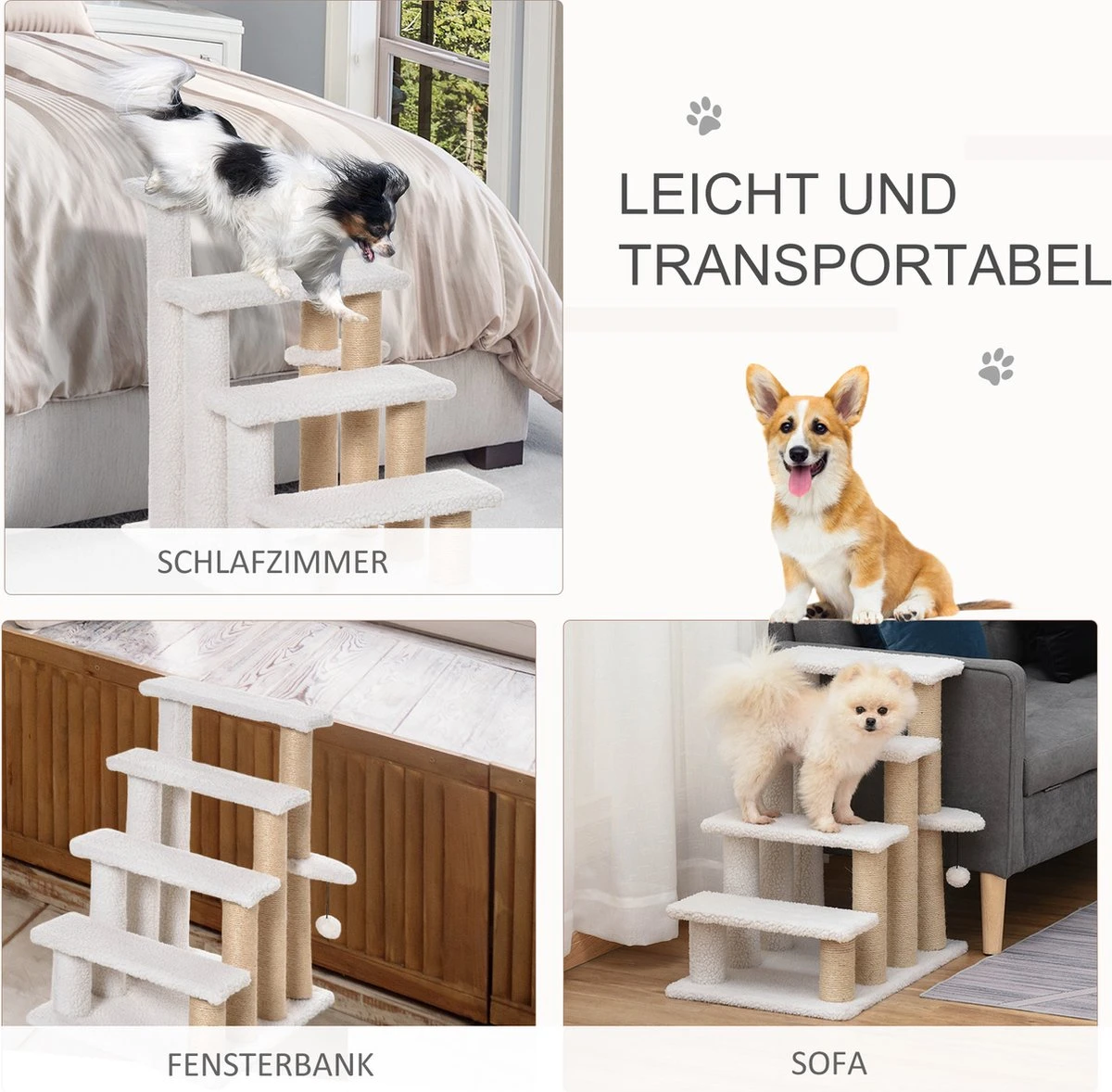 PawHut Huisdierentrap Met Krabpaal Bal 4 Treden Kattentrap Dierentrap Pluche Jute D06-093 7 PawHut Huisdierentrap Met Krabpaal Bal 4 Treden Kattentrap Dierentrap Pluche Jute D06-093 - Afbeelding 7