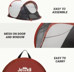 JEMIDI Tweepersoons Pop-up Tent - Opgooitent, Werptent Voor 2 Personen - Ideaal Als Festivaltent Of Kampeertent - Verschillende Kleuren -Campingwinkels 1200x1179