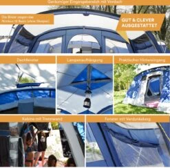 Skandika Nimbus Sleeper 12 Tent – Koepeltenten – 12 Persoons Familietent - Campingtent – Muggengaas – Sleeper Technology (3 Extra Donkere Slaapcabines) – 760 X 630 X 215 Cm (LxBxH) – 5000 Mm Waterkolom – Camping, Tuin – Kamperen – Blauw/wit -Campingwinkels 1200x1182 9