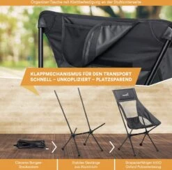 Skandika Campingstoel Compact – Campingstoelen - Campingstoel Tot 150 Kg Belastbaar - Kampeerstoel, Visstoel, Kleine Pakmaat, Opvouwbaar, Stabiel, Licht, Comfortabel Gepolsterd – Draagtas Meegeleverd - Vouwstoel – Zwart -Campingwinkels 1200x1184 1