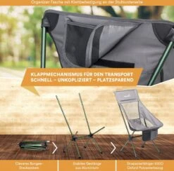 Skandika Campingstoel Compact SET – Campingstoelen – Campingstoel Tot 150 Kg Belastbaar - Kampeerstoel, Visstoel, Kleine Pakmaat, Opvouwbaar, Stabiel, Licht, Comfortabel Gepolsterd – Draagtas Meegeleverd – Vouwstoel – Kampeermeubelen – Grijs -Campingwinkels 1200x1184