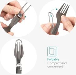 Navaris Campingbestek Van Titanium - Set Met Vork, Mes En Lepel - Inklapbaar - Bestekset Voor Onderweg - Inclusief Karabijnhaak En Bewaarzakje -Campingwinkels 1200x1188 5