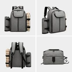 Kono Koeltas - Koelrugzak - Picknick - Picknicktas Met Flessenhouder - Koelrugtas Met Picknickkleed - Grijs (E6915 GY) -Campingwinkels 1200x1191 15