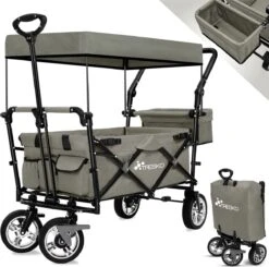 Tresko- Bolderkar, Grijs, Opvouwbaar, Met Dakje, Geschikt Tot 80 Kg - Bolderwagen - Kinderenvervoer - Bolderkarren - Tuinkar - Kinderwagen -Campingwinkels 1200x1192 9