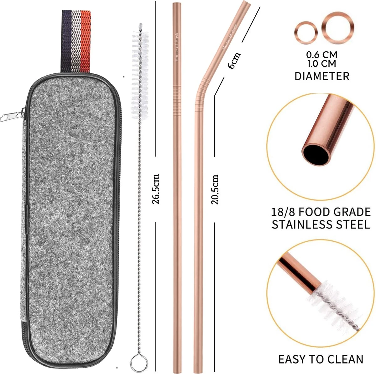 House Of Husk Reisbestek - Reis Bestekset - Chopsticks - Metalen Rietjes Met Borstel - Lepel - Vaatwasserbestendig - RVS - 7 Delig - Rose Goud 3 House Of Husk Reisbestek - Reis Bestekset - Chopsticks - Metalen Rietjes Met Borstel - Lepel - Vaatwasserbestendig - RVS - 7 Delig - Rose Goud - Afbeelding 3