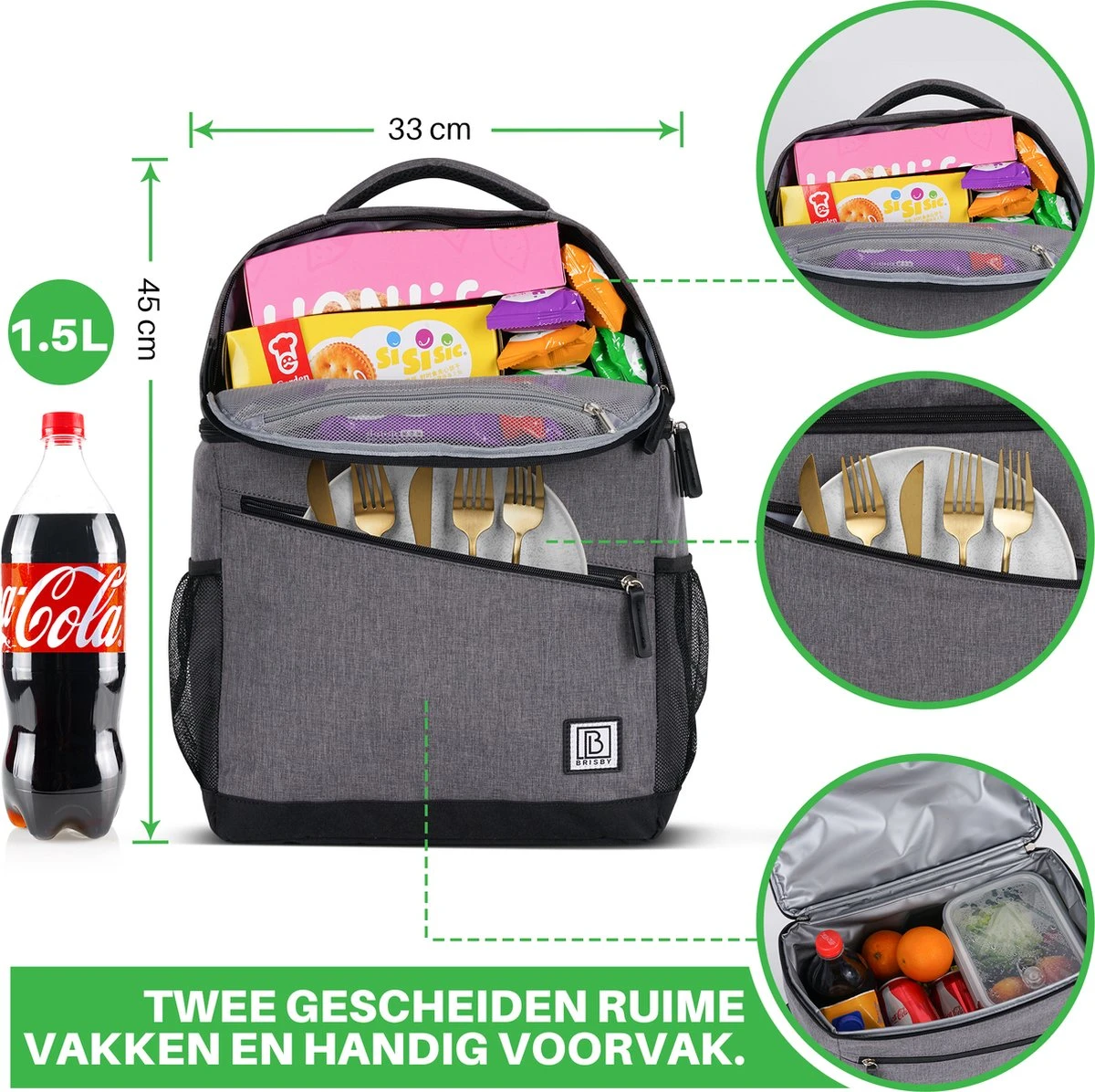 Brisby 4 Laags Geïsoleerde Koeltas Rugzak - 25 Liter - Met Handige Vakken Voor Bestek En Essentials - Waterafstotend Materiaal - Donkergrijs 4 Brisby 4 Laags Geïsoleerde Koeltas Rugzak - 25 Liter - Met Handige Vakken Voor Bestek En Essentials - Waterafstotend Materiaal - Donkergrijs - Image 4