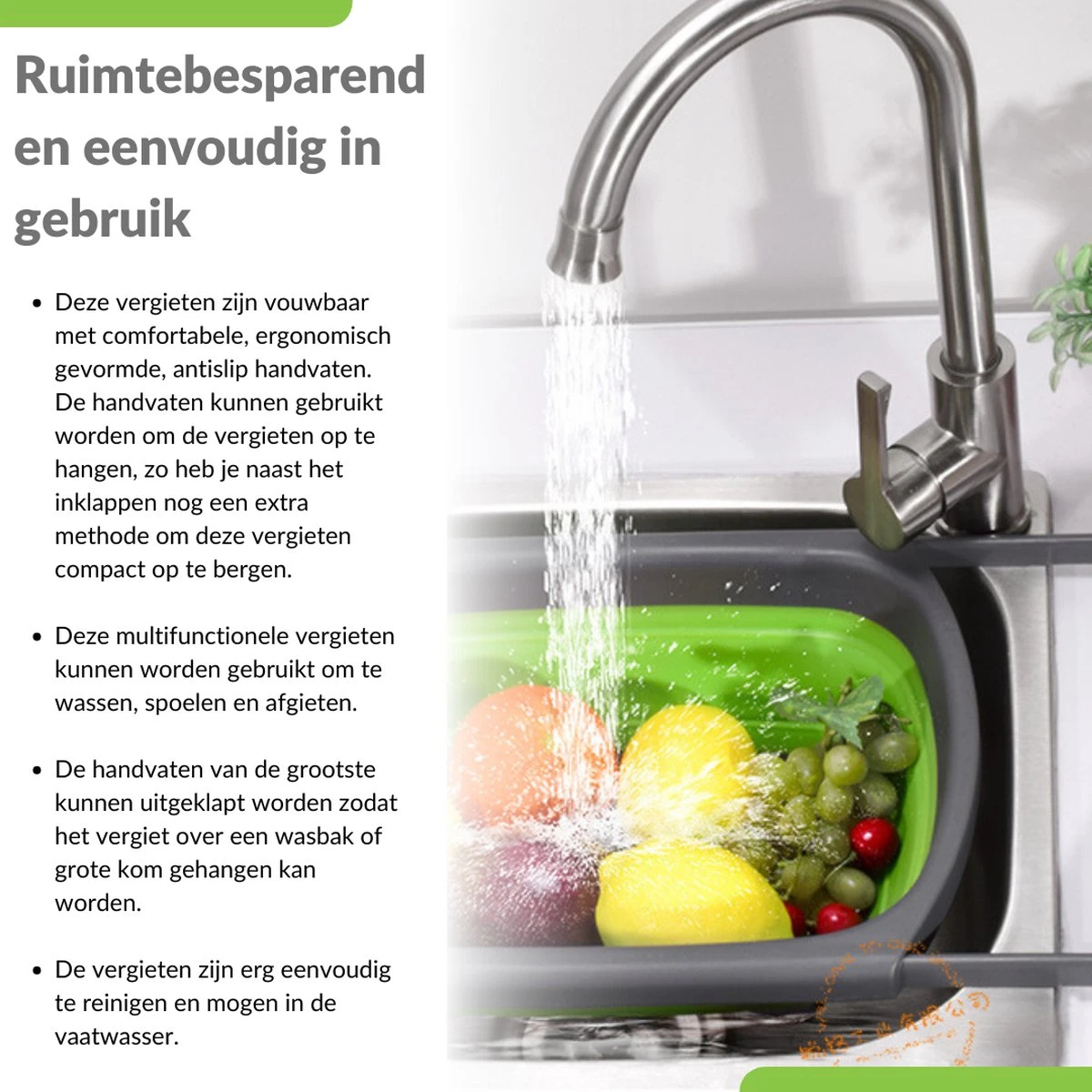 Buxibo - 3-Delige Keuken Vergiet Set Inklapbaar Groen/Grijs 5 Buxibo - 3-Delige Keuken Vergiet Set Inklapbaar Groen/Grijs - Image 5